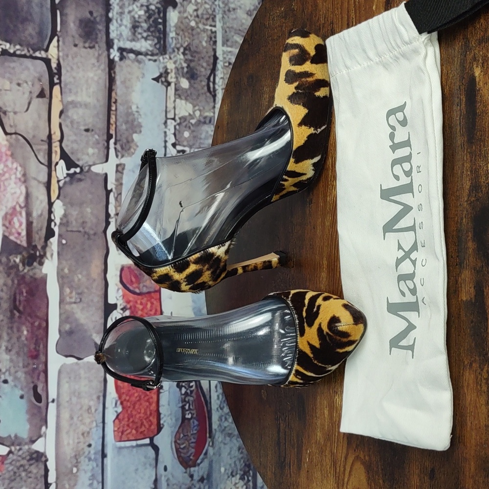 SPORTMAX by Max Mara Leopard Pattern Cow Hair Ankle Strap Heels - Picture 1 of 12